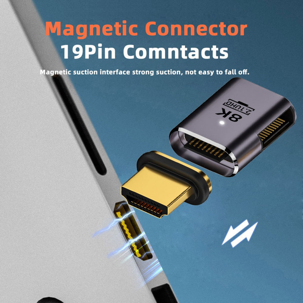 90 Degree Left Angled Magnetic 8K Type-A HDMI 2.1 Male to Female Straight Video Adapter for Laptop HDTV HD-042-LE