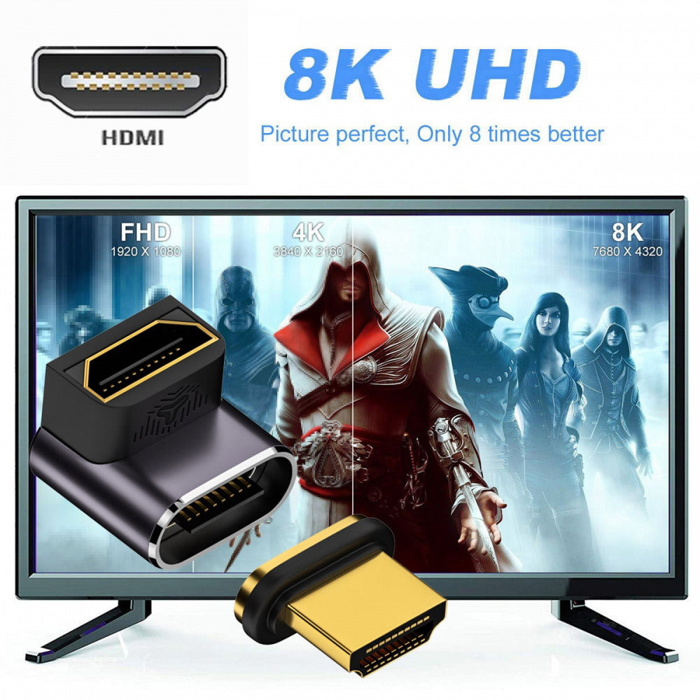 90 Degree Up Angled Magnetic 8K Type-A HDMI 2.1 Male to Female Straight Video Adapter for Laptop HDTV HD-042-UP