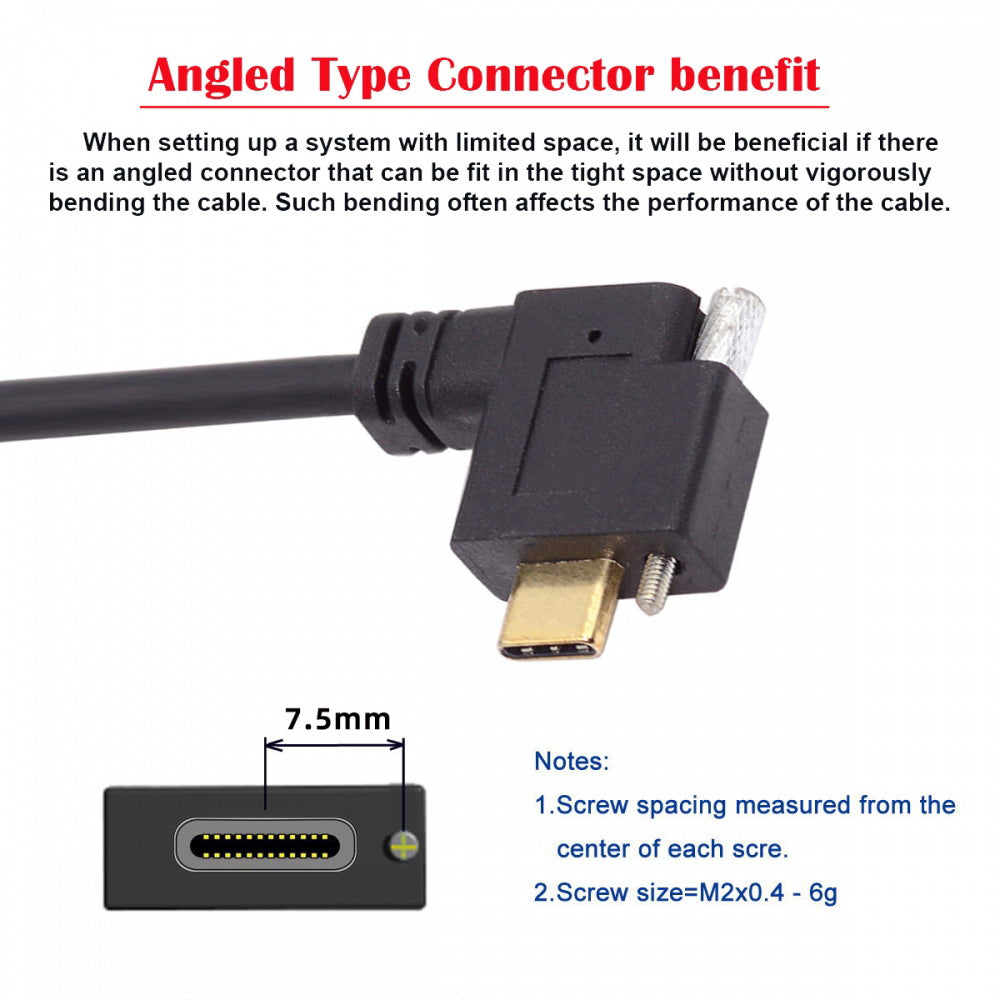 USB-C USB 3.1 Type C Right Angled Male to Female Extension Data Screw Locking Cable for for Realsense Camera VR Quest Link UC-041-RI