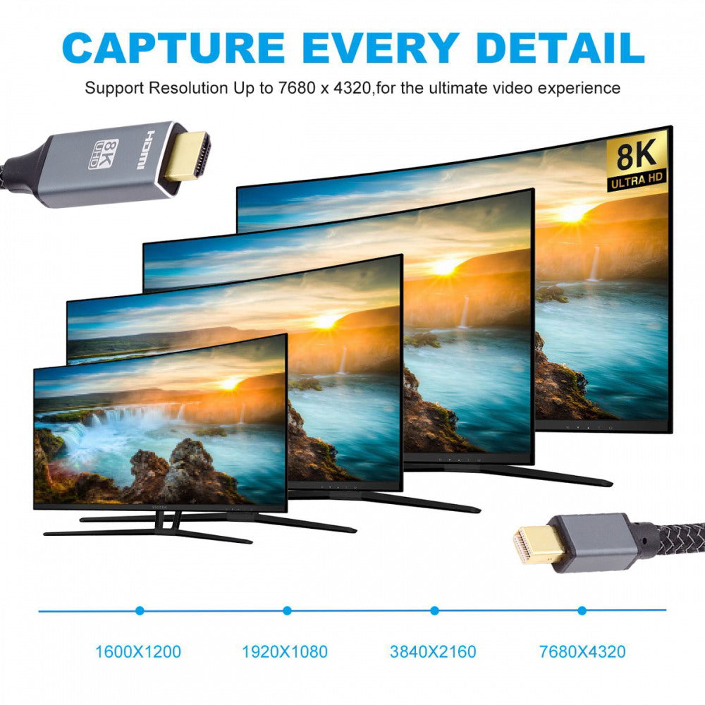 Mini DisplayPort 1.4 Source to HDMI 2.0 Display 8K 60hz UHD 4K MINI-DP to HDMI Male Monitor Cable DP-021-8K