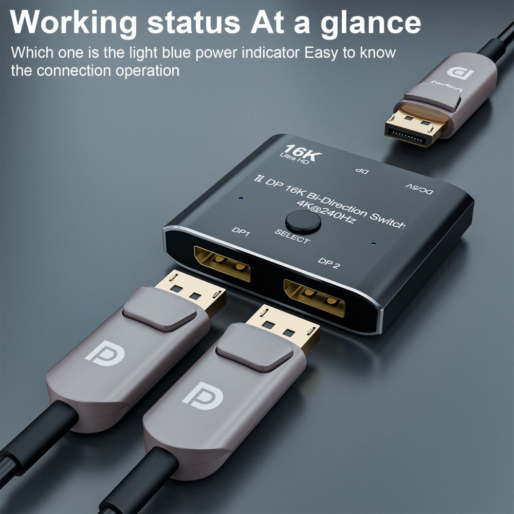 DP DisplayPort 2.0 Bi-Direction 2x1 Switch Splitter Selector Hub Support HDCP SST Extended 16K@60hz 4K@240hz Convertor DP-030-16K