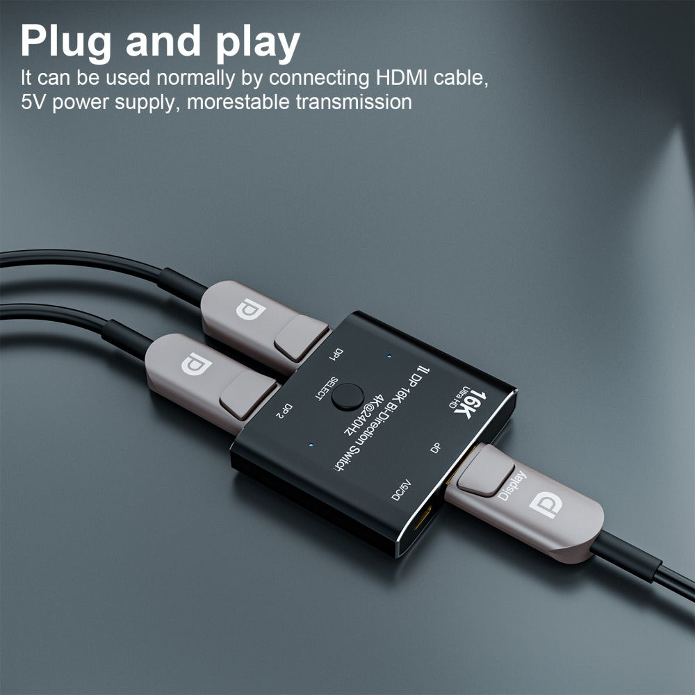 DP DisplayPort 2.0 Bi-Direction 2x1 Switch Splitter Selector Hub Support HDCP SST Extended 16K@60hz 4K@240hz Convertor DP-030-16K