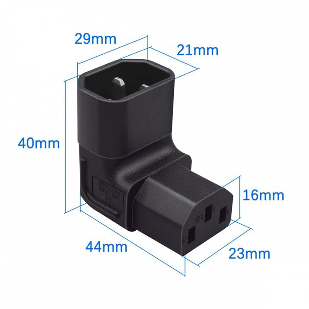 IEC Male C14 to Down Right Angled 90 Degree IEC Female C13 Power Extension Adapter AC Converter PW-031-DN