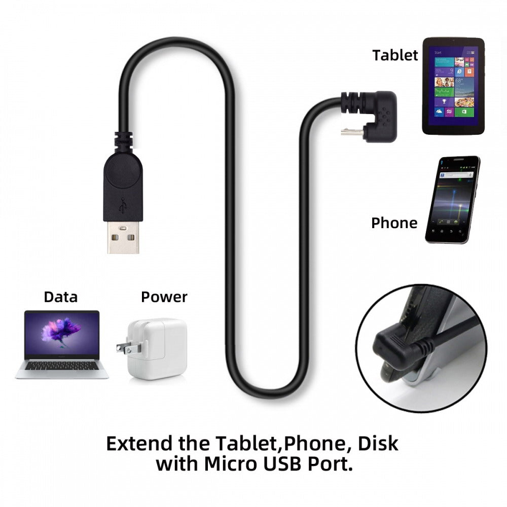 USB2.0 Type-A to Micro USB 5Pin Male to Male Power Data Cable 480Mbps Micro Opposite U Shape Back Angled U2-089-OS