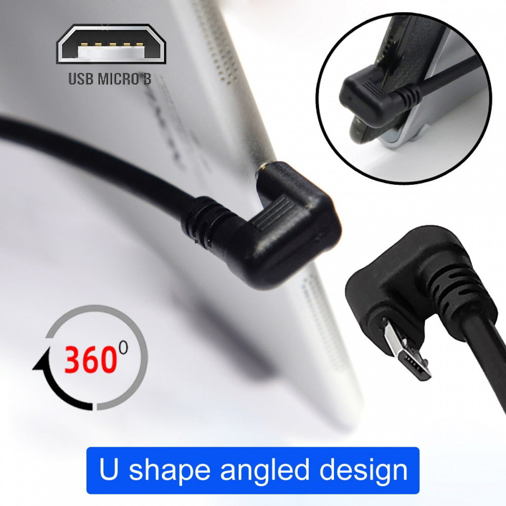 USB2.0 Type-A to Micro USB 5Pin Male to Male Power Data Cable 480Mbps Micro Opposite U Shape Back Angled U2-089-OS