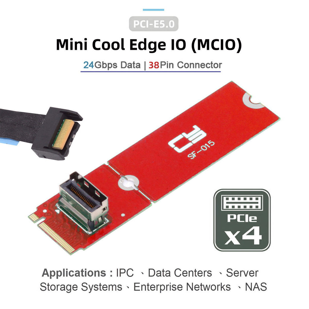 PCI-E 5.0 4.0 M.2 M-key to MCIO Mini Cool Edge IO Female Host Adapter for PCIe Nvme SSD 2280 2230 SF-015