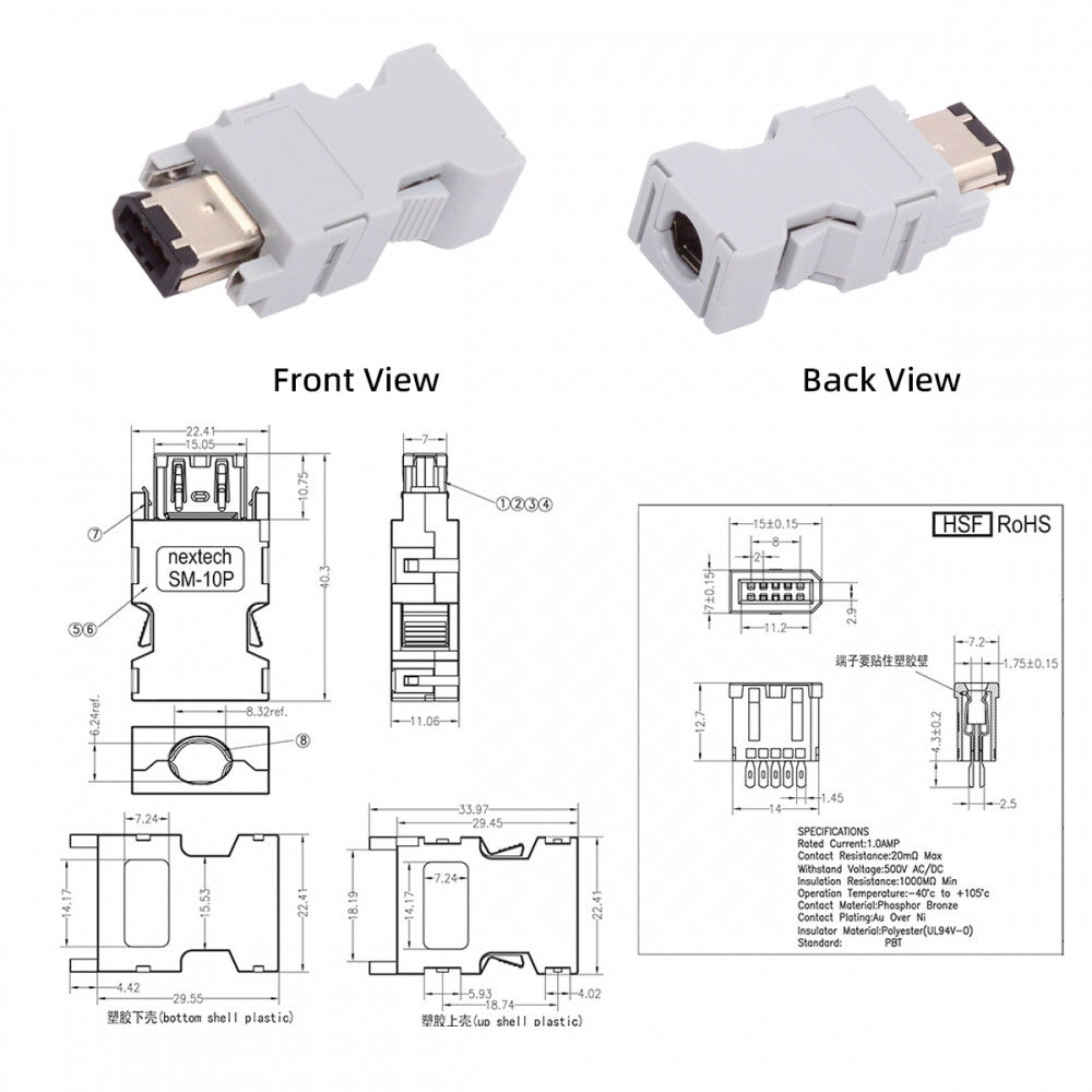 SM-6P I/O Connector IEEE 1394 6Pin CN3 Plug 55100-0670 Male JZSP-CMP9-1-E Compatible with Yaskawa Panasonic Servo 54280-0609 CN-010-MA