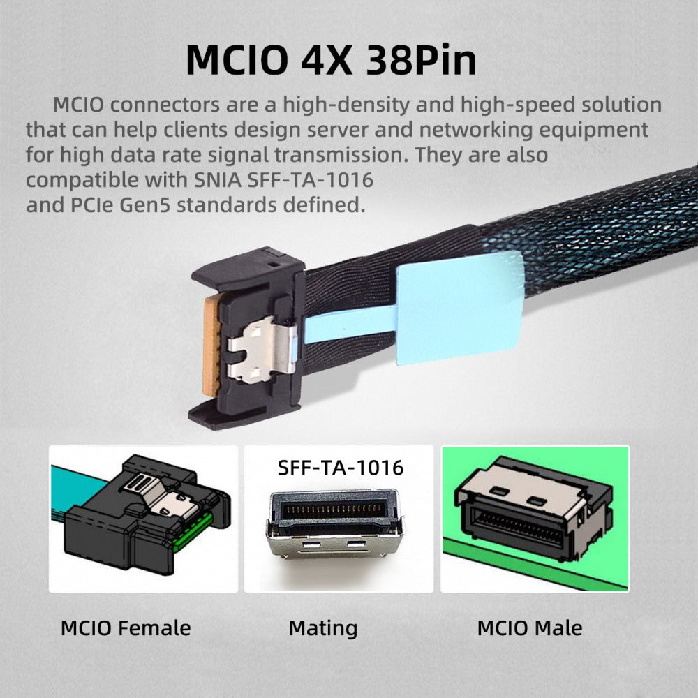 PCI-Express 5.0 4.0 4X to MCIO Mini Cool Edge IO Female Host Adapter for PCIe Nvme U.2 SSD SF-085