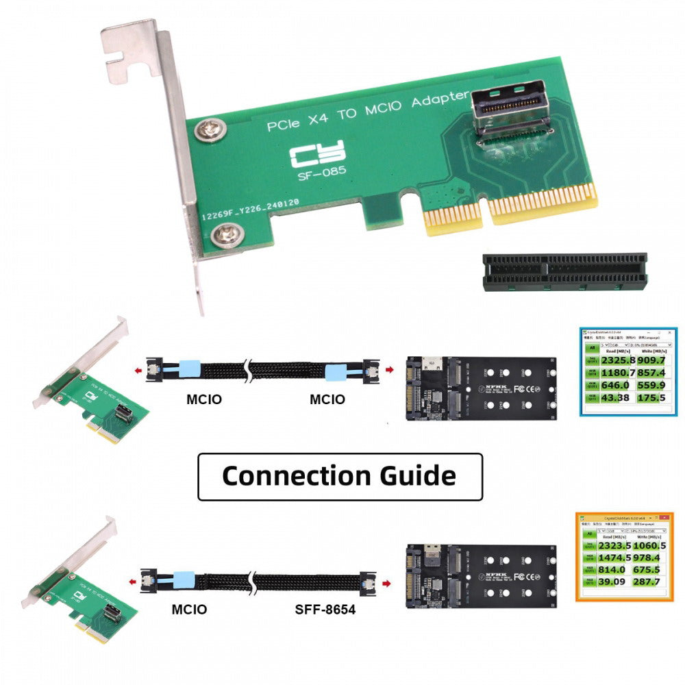 PCI-Express 5.0 4.0 4X to MCIO Mini Cool Edge IO Female Host Adapter for PCIe Nvme U.2 SSD SF-085