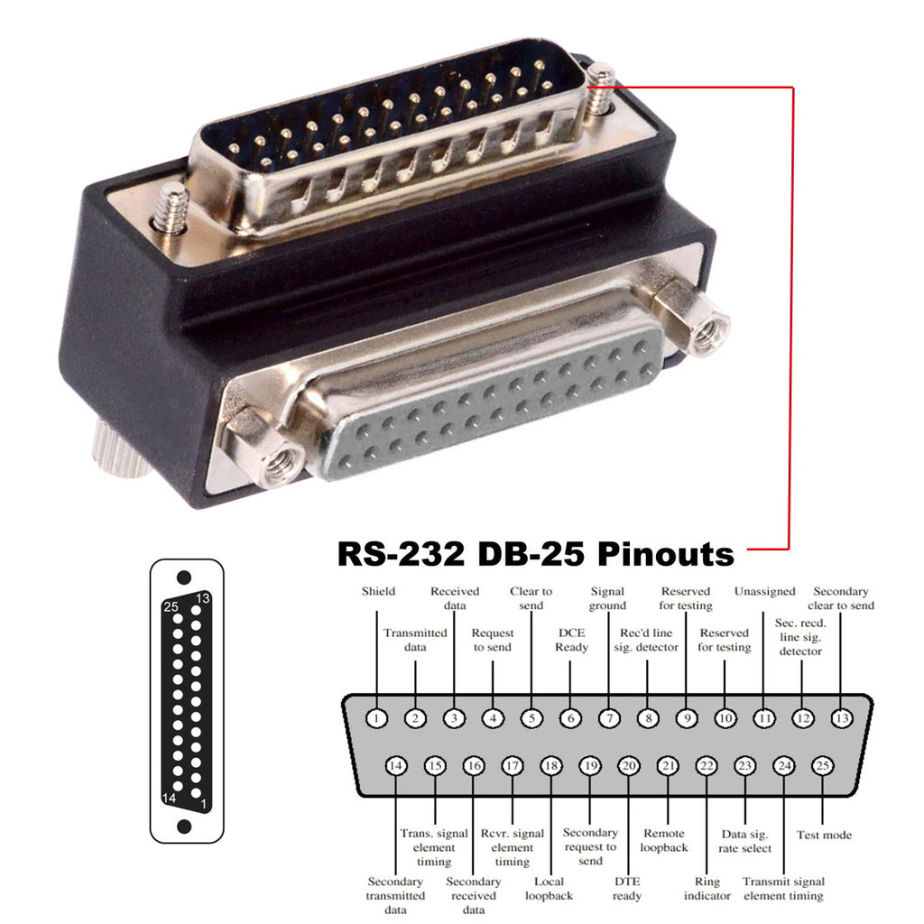 DSUB Parallel LPT AES/EBU DB25pin Male Nut to Female Screw Extension Adapter DB Connector Down 90 Degree Angled DB-008-DN