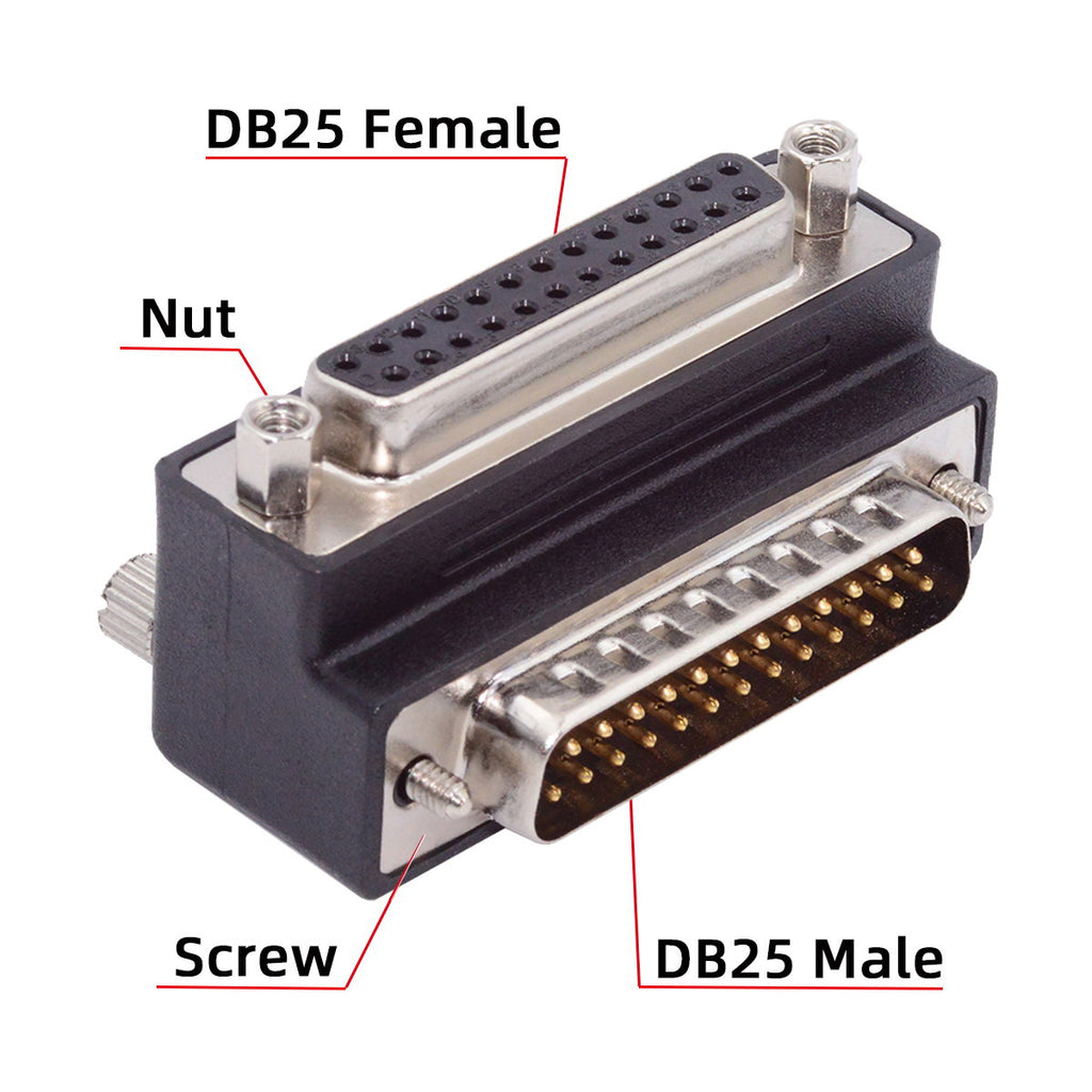 DSUB Parallel LPT AES/EBU DB25pin Male Nut to Female Screw Extension Adapter DB Connector Up 90 Degree Angled DB-008-UP