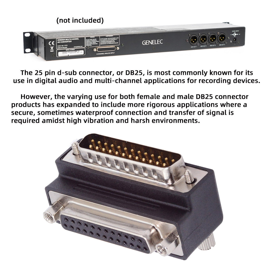 DSUB Parallel LPT AES/EBU DB25pin Male Nut to Female Screw Extension Adapter DB Connector Up 90 Degree Angled DB-008-UP