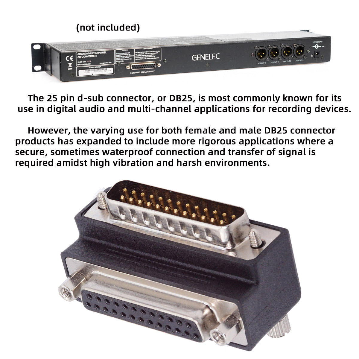DSUB Parallel LPT AES/EBU DB25pin Male Nut to Female Screw Extension Adapter DB Connector Up 90 Degree Angled DB-008-UP
