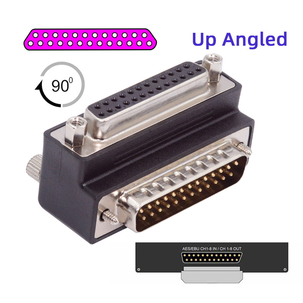 DSUB Parallel LPT AES/EBU DB25pin Male Nut to Female Screw Extension Adapter DB Connector Up 90 Degree Angled DB-008-UP