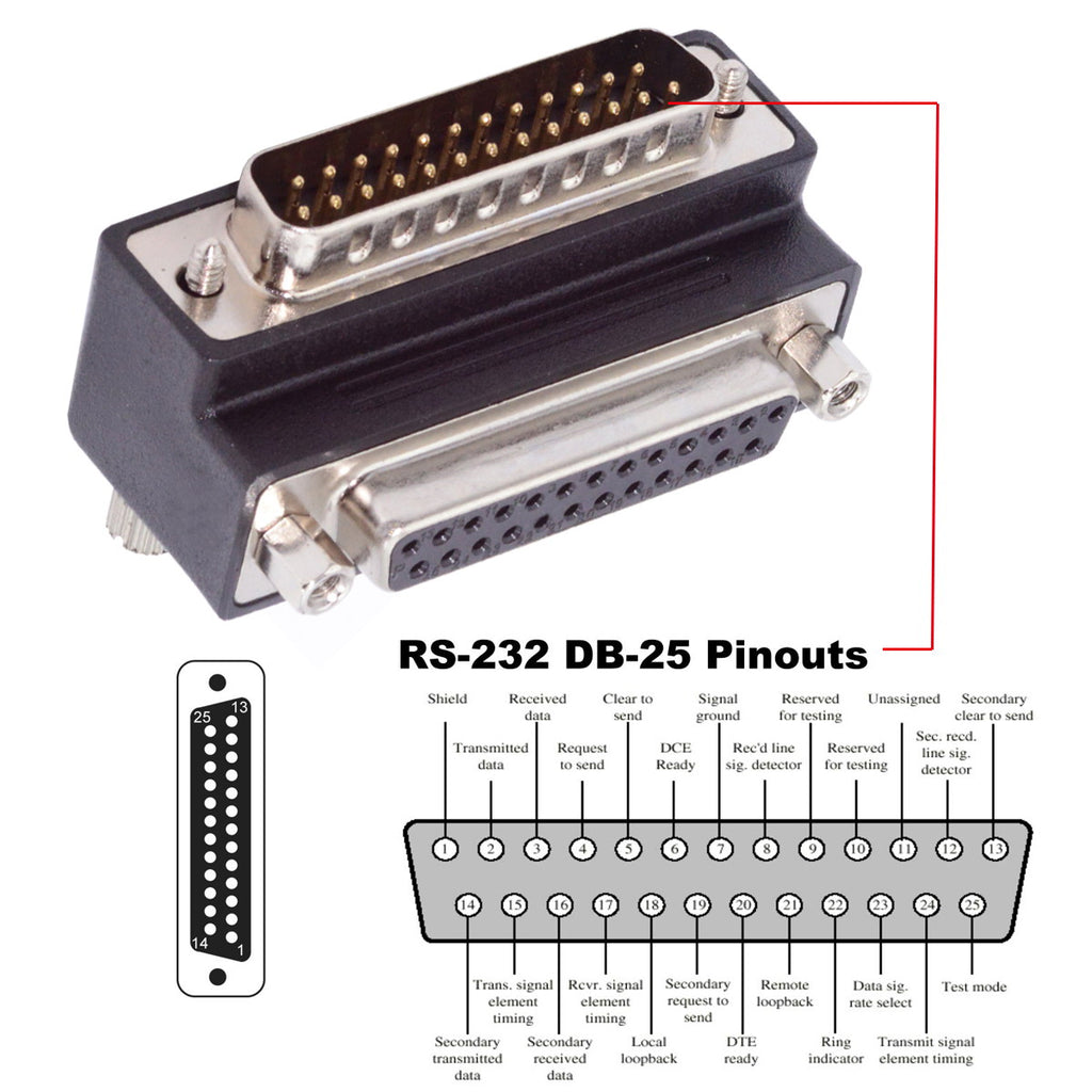 DSUB Parallel LPT AES/EBU DB25pin Male Nut to Female Screw Extension Adapter DB Connector Up 90 Degree Angled DB-008-UP