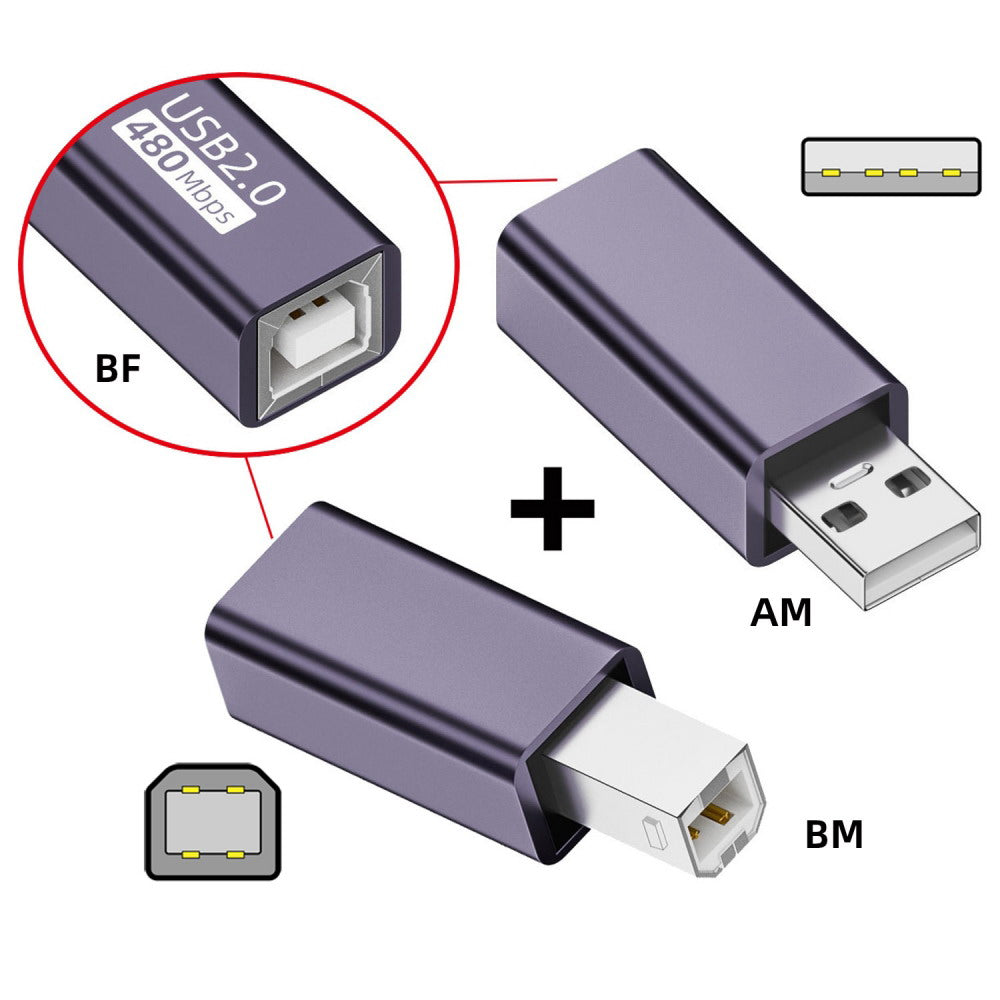 2pcs/lot USB 2.0 B Type Female to Type-A & Type-B Male Extension Adapter for Printer Scanner Disk U2-010-AB