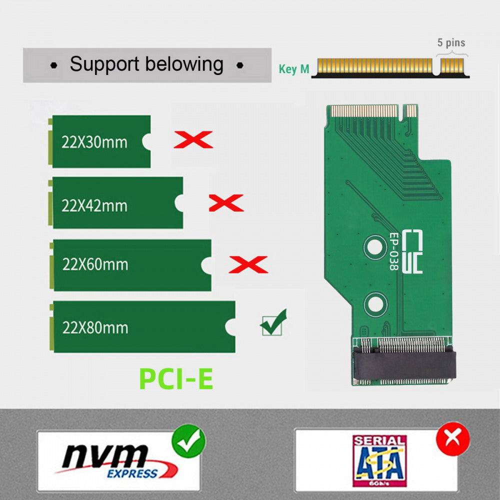NGFF NVME M-Key 22x42mm to 22x80mm Male to Female Extension SSD Adapter Compatible with Legion Go Game Boy EP-038
