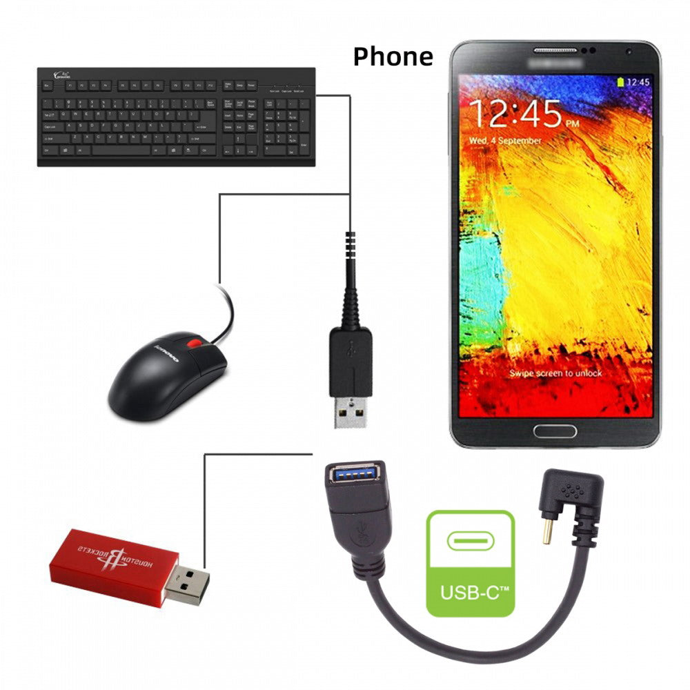 USB-C USB 3.1 Type-C Male to USB 3.0-A Female 10Gbps OTG Data Power Cable Opposite U Shape Back Angled UC-200-OS