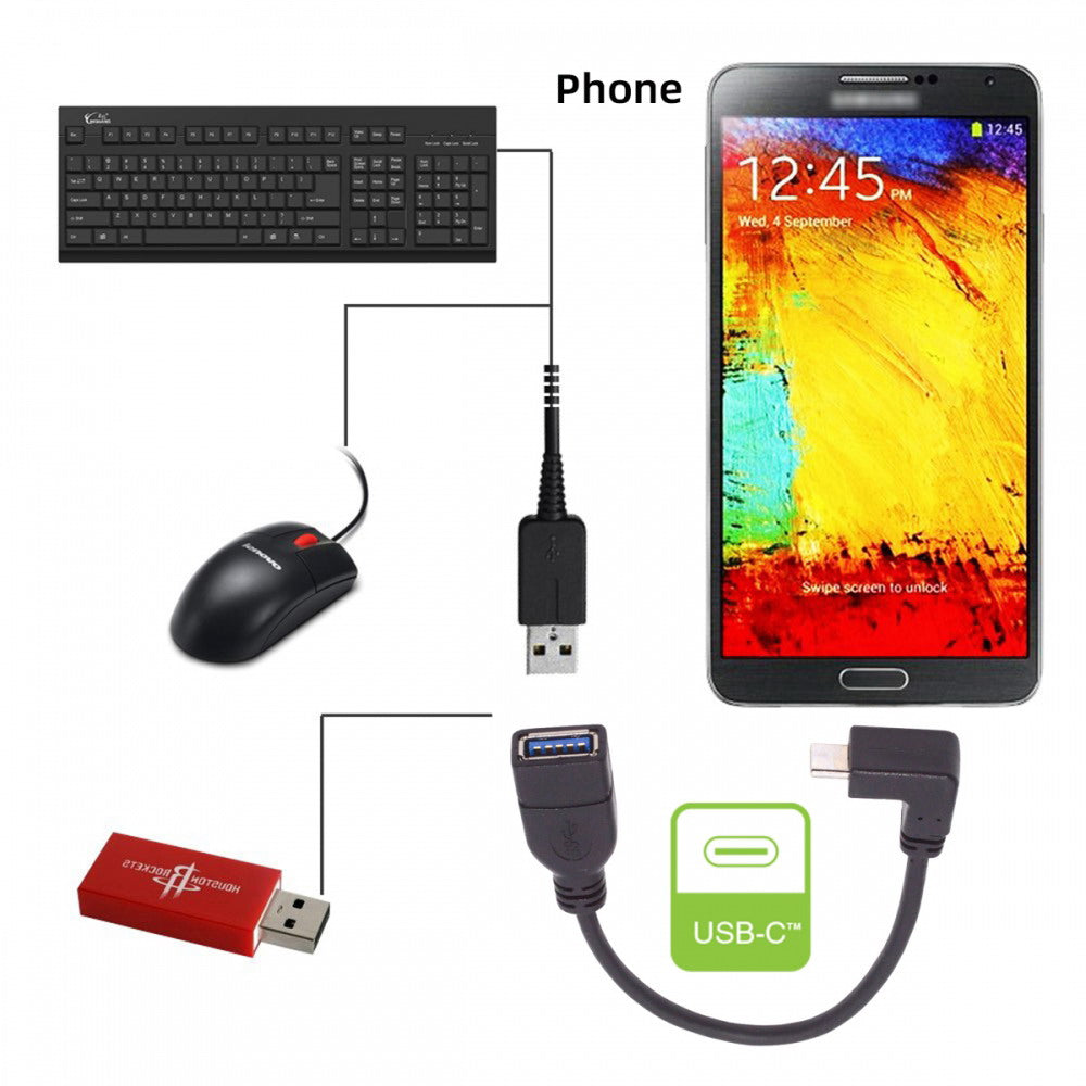 USB-C USB 3.1 Type-C Male to USB 3.0-A Female 10Gbps OTG Data Power Cable Up Down Angled UC-200-UP