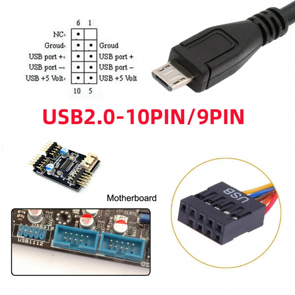 USB 2.0 Motherboard 9pin 10pin Header to Micro USB 5Pin Cable 50cm for Mini Monitor Sensor Panel Camera U2-018-MM