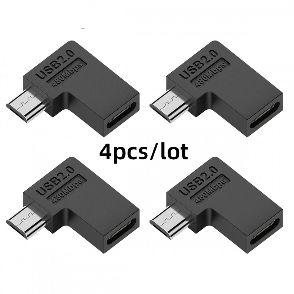 4pcs/lot USB-C USB2.0 Type C Female to Micro USB Male Power Data Adapter 90 Degree Right Angled Type UC-102-RI-4PCS
