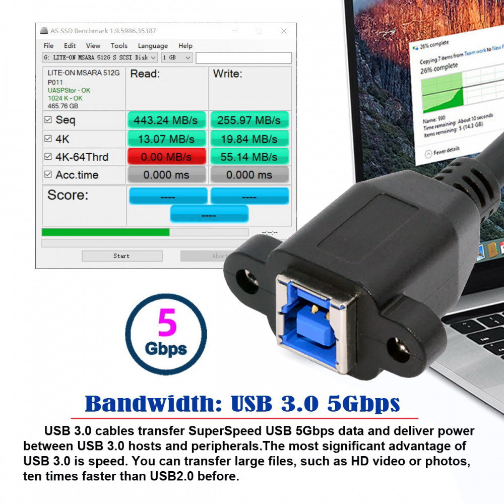 USB 3.0 Type-B Female to USB3.0 Micro-B Male Cable Extension 5Gbps for Disk SSD Camera Data 30cm U3-087