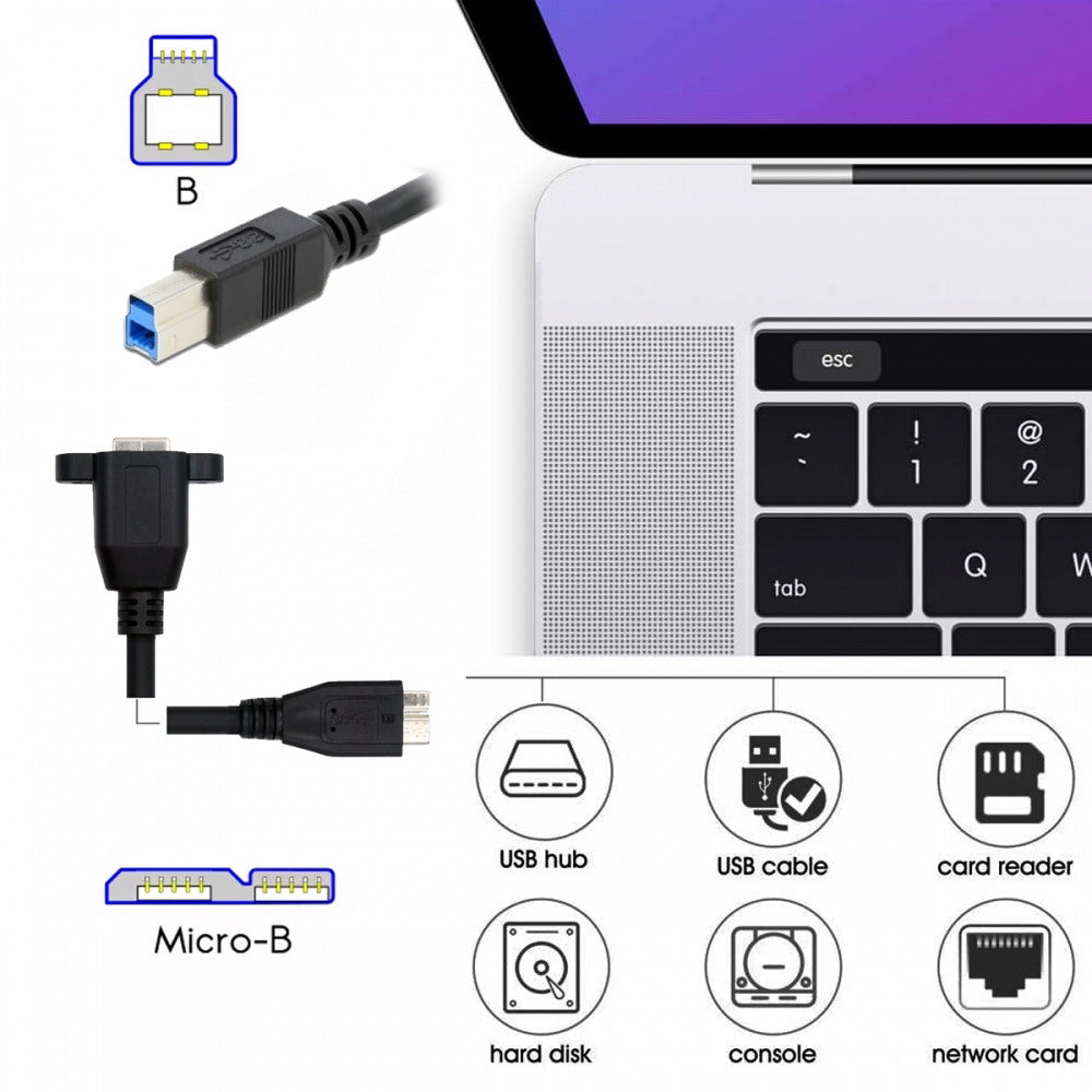 USB 3.0 Type-B Female to USB3.0 Micro-B Male Cable Extension 5Gbps for Disk SSD Camera Data 30cm U3-087