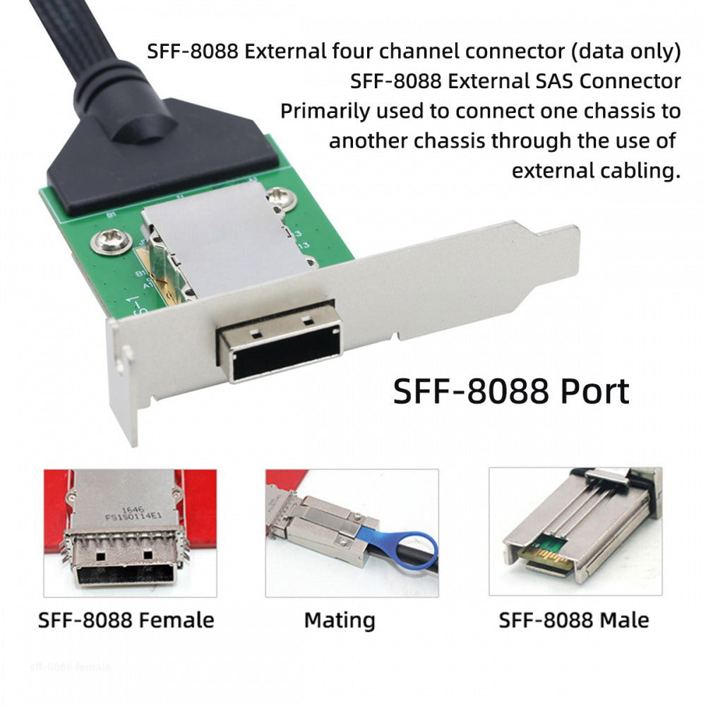 External Mini SAS SFF-8088 Male to SFF-8088 Female Extension Cable PCBA With Low Profile Bracket SF-083-26PIN