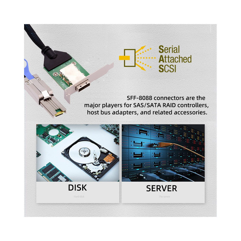 External Mini SAS SFF-8088 Male to SFF-8088 Female Extension Cable PCBA With Low Profile Bracket SF-083-26PIN