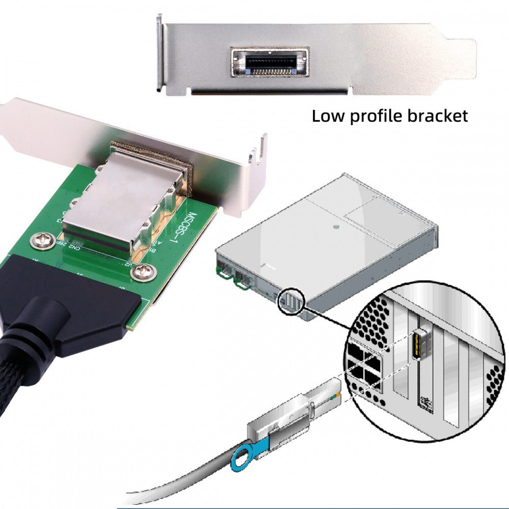 External Mini SAS SFF-8088 Male to SFF-8088 Female Extension Cable PCBA With Low Profile Bracket SF-083-26PIN