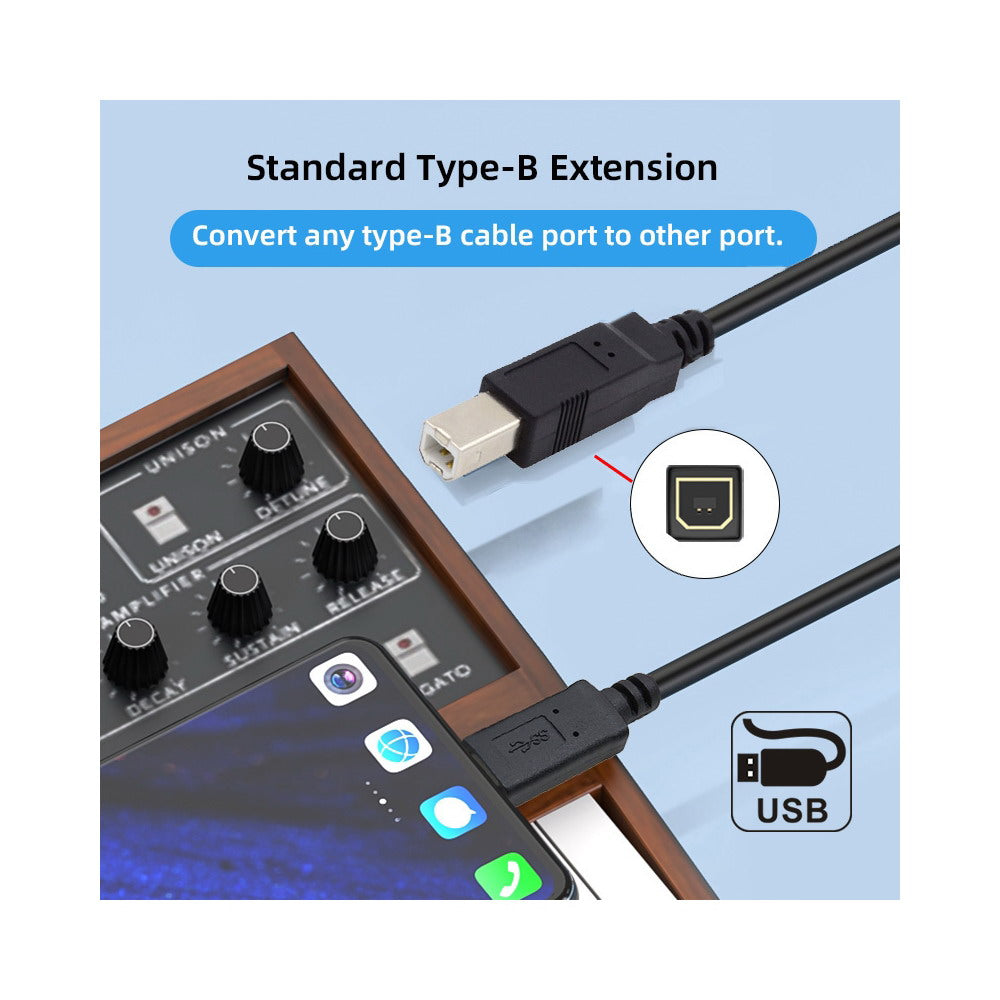 USB-C USB 3.1 Type C Male to USB 2.0 B Type Male Data Cable for Phone Mac Laptop MIDI Printer Scanner UC-005
