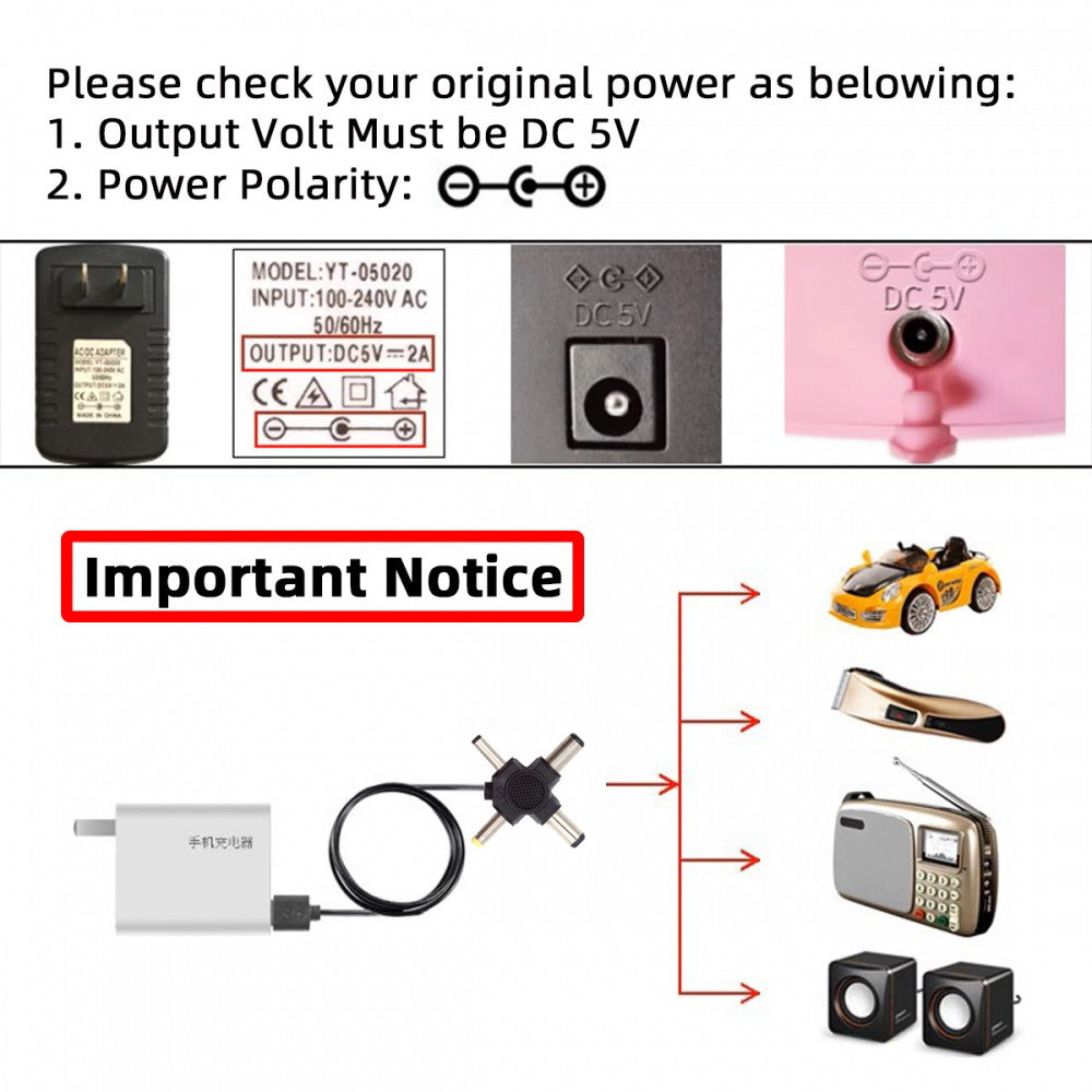 USB 2.0 Type-A Male to 4-in-1 DC 5V 5.5x2.5mm 5.5x2.1mm 4.0x1.7mm 3.5x1.3mm Power Plug Barrel Connector Charge Cable PW-010-AM