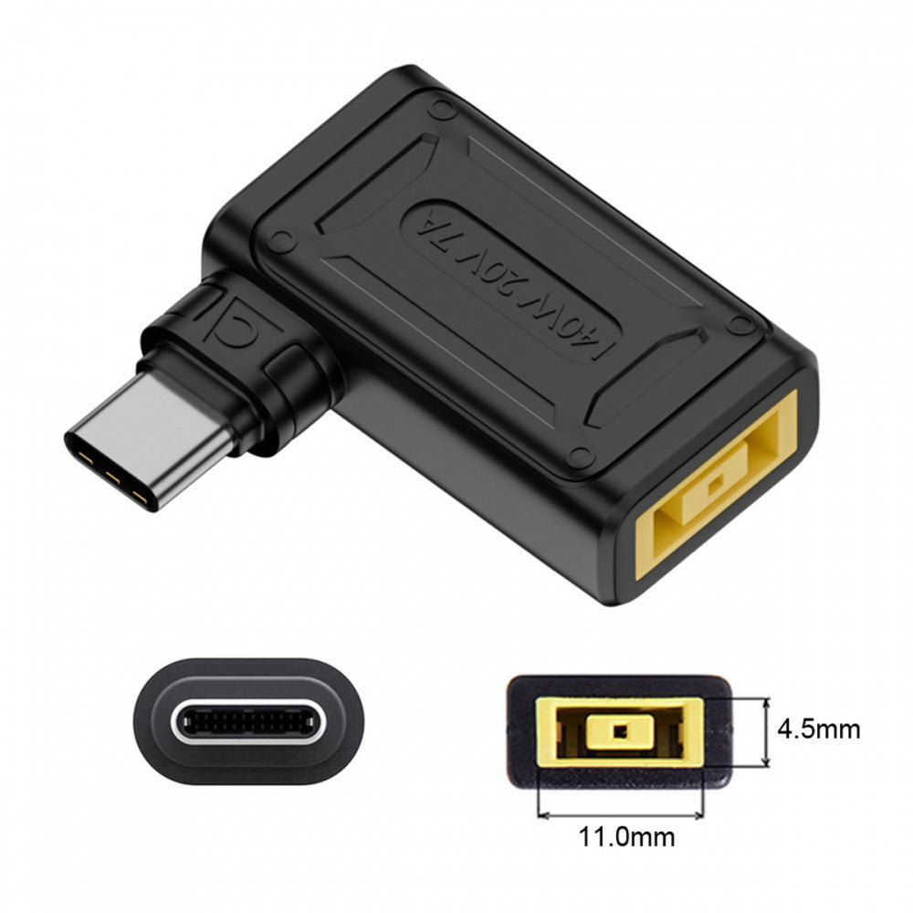 140W 100W Rectangle Jack Thinkpad X1 Input to USB-C Type-C Angled 90 Degree Power Plug Charge Adapter for Laptop Phone UC-066-1145MM