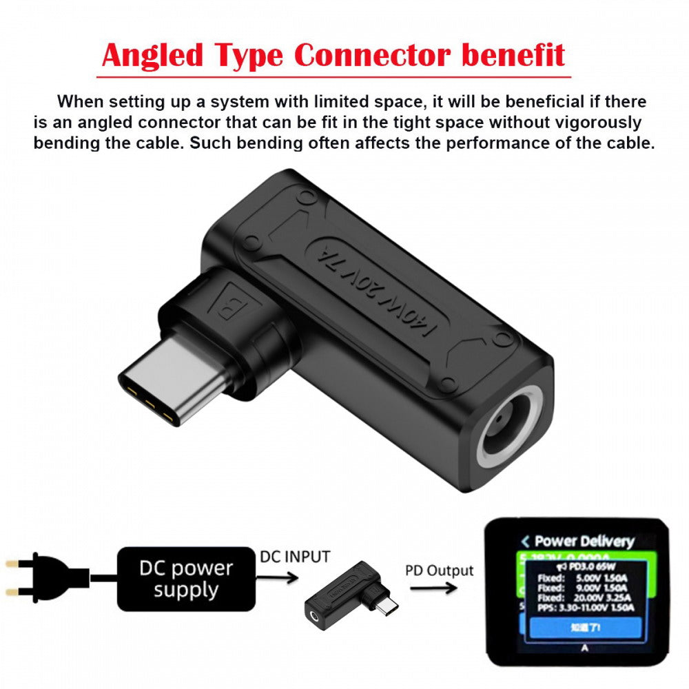 140W 100W DC Jack 7.4x5.0mm Input to USB-C Type-C Angled 90 Degree Power Plug Charge Adapter for Laptop Phone UC-066-7450MM