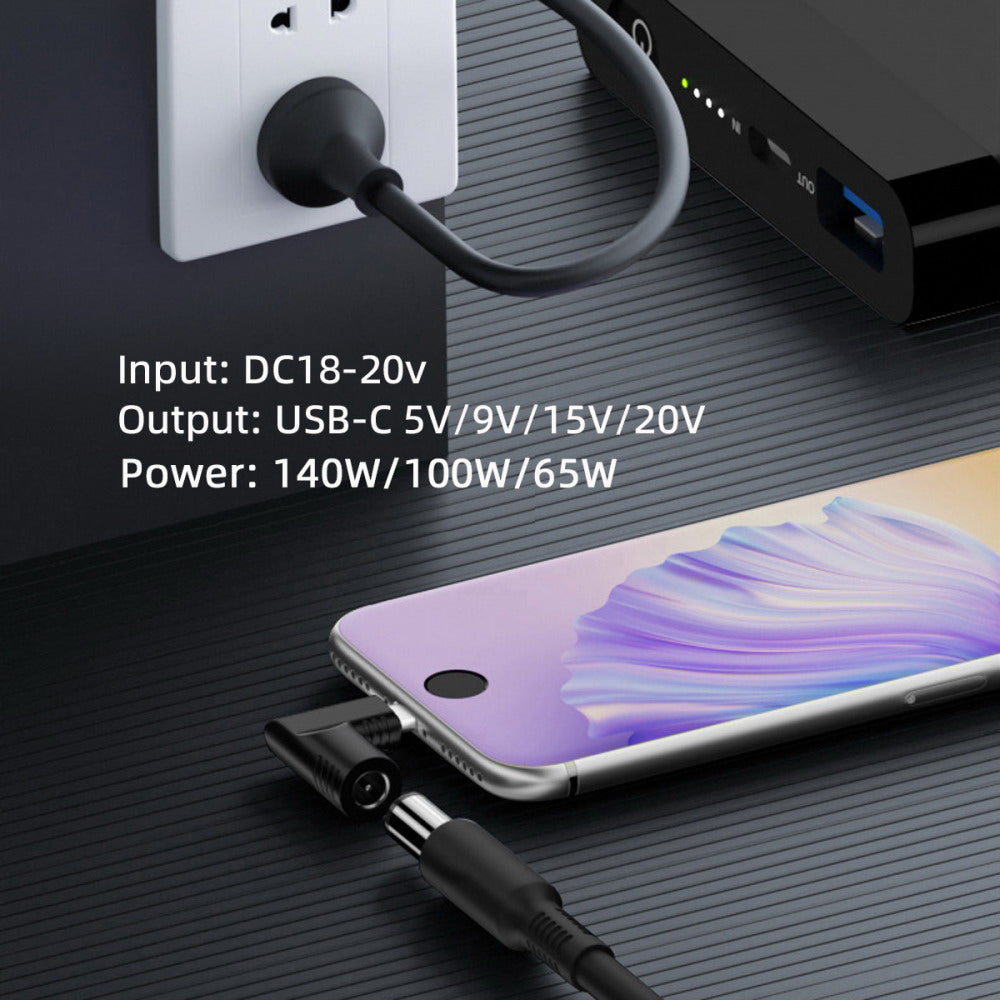 140W 100W DC Jack 7.4x5.0mm Input to USB-C Type-C Angled 90 Degree Power Plug Charge Adapter for Laptop Phone UC-066-7450MM