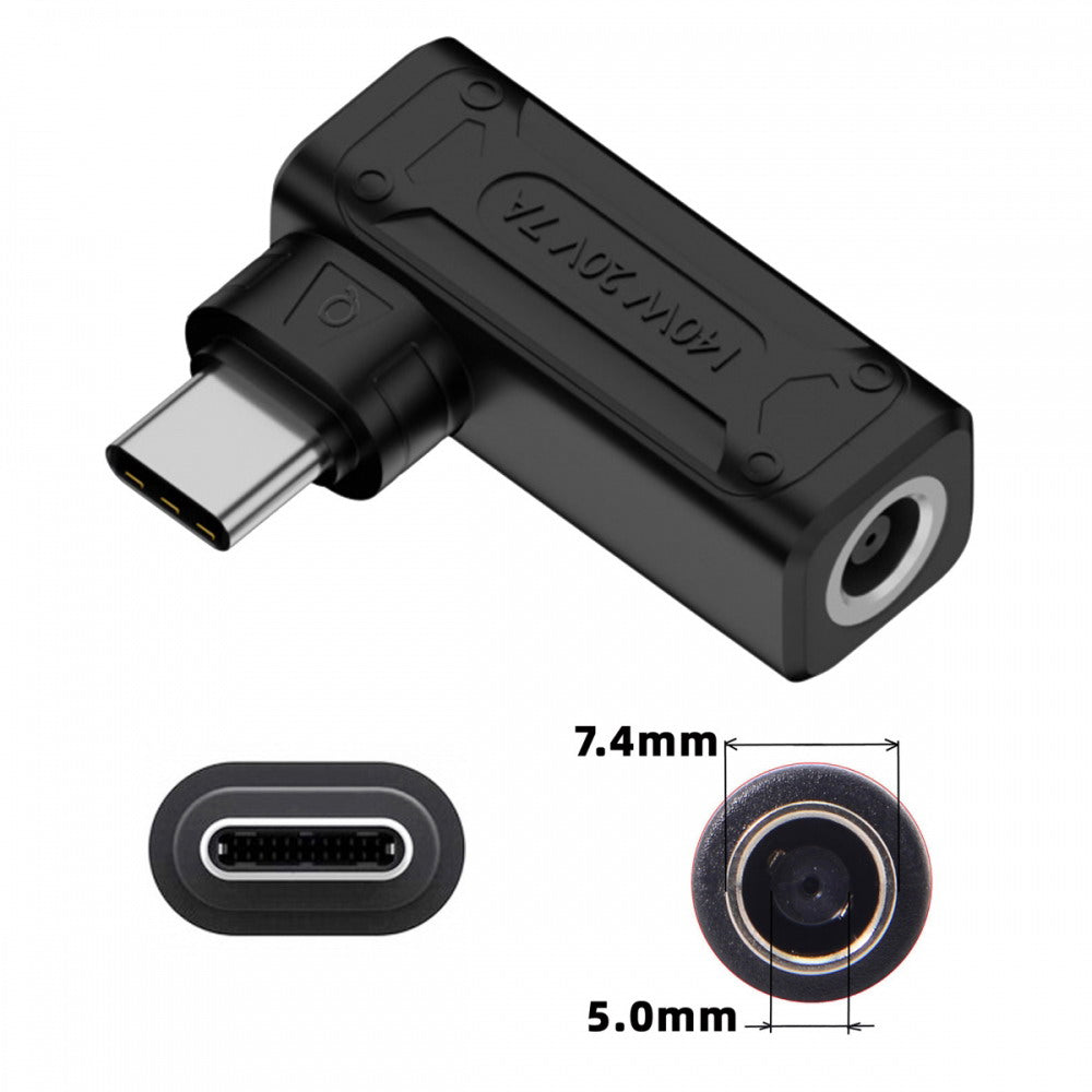 140W 100W DC Jack 7.4x5.0mm Input to USB-C Type-C Angled 90 Degree Power Plug Charge Adapter for Laptop Phone UC-066-7450MM