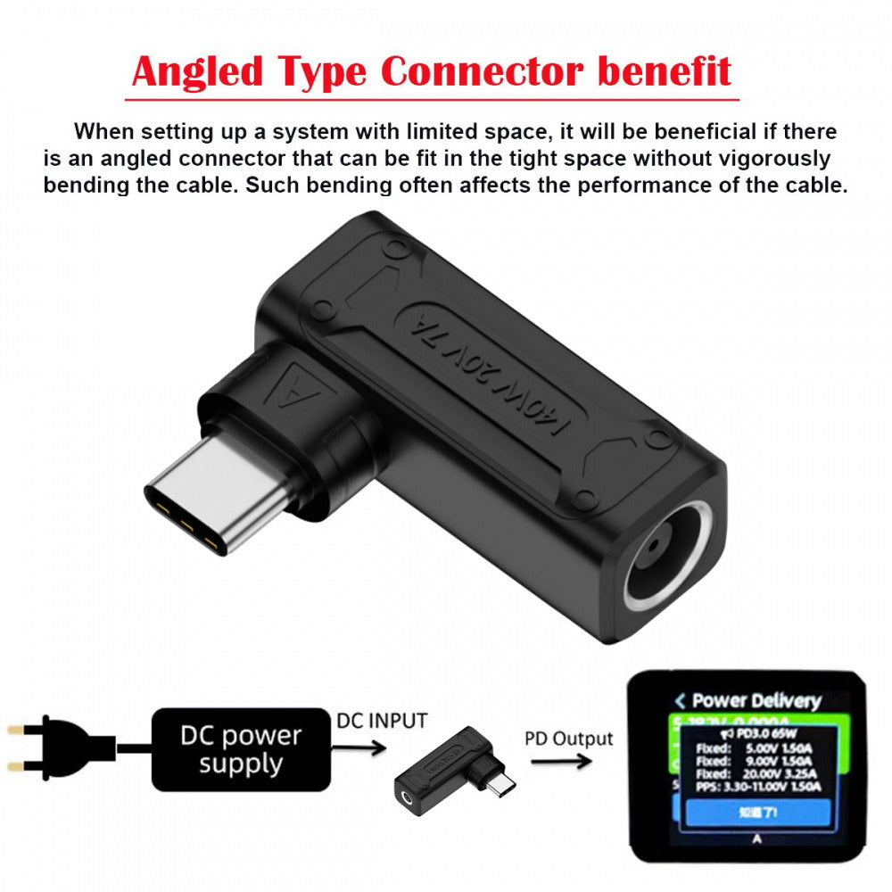 140W 100W DC Jack 7.9x5.4mm Input to USB-C Type-C Angled 90 Degree Power Plug Charge Adapter for Laptop Phone UC-066-7954MM