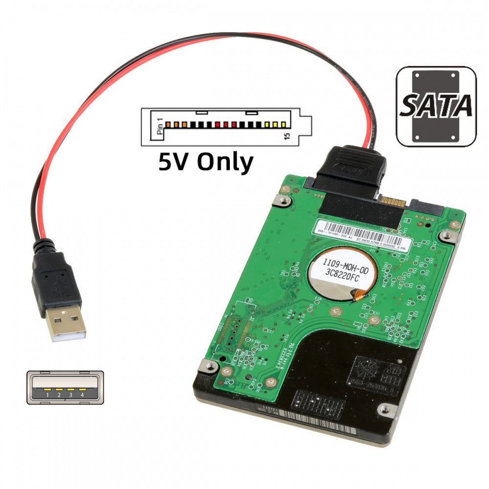 DC 5V Single USB to SATA 15Pin Power Cable for 2.5 inch SATA HDD SSD Disk Driver 5V 2A Max U2-070-1P