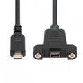 USB2.0 Mini 5Pin Female to Type-C USB-C Male Power Cable 480Mbps Data with Panel Mount Holes 30cm U2-050-TC