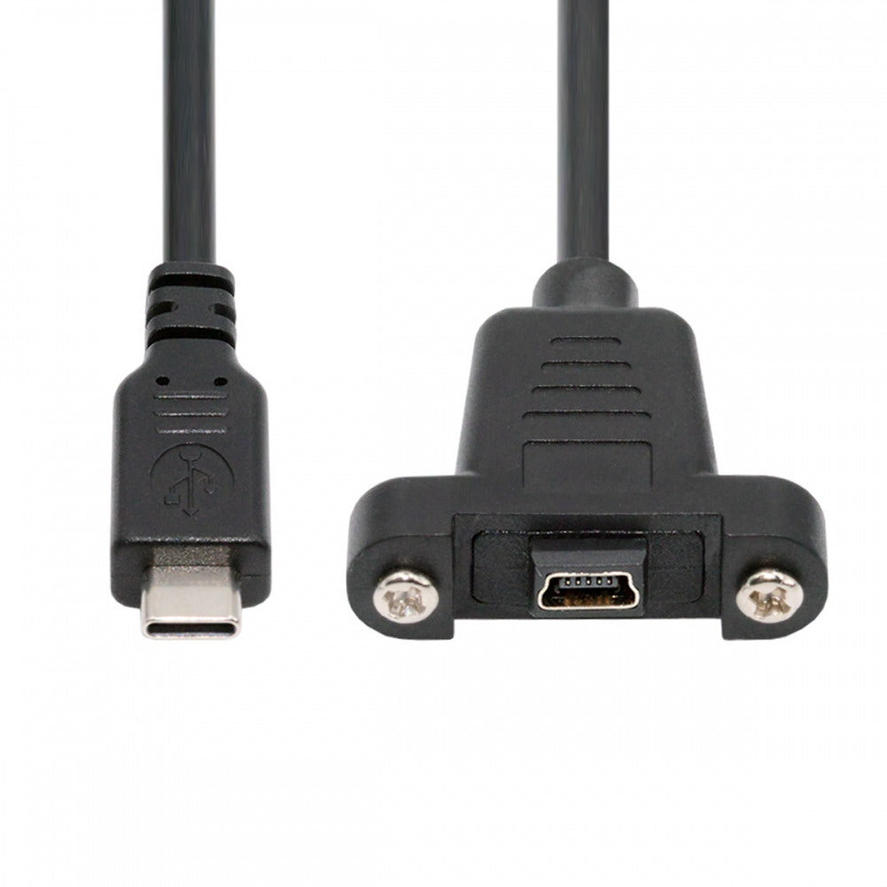 USB2.0 Mini 5Pin Female to Type-C USB-C Male Power Cable 480Mbps Data with Panel Mount Holes 30cm U2-050-TC