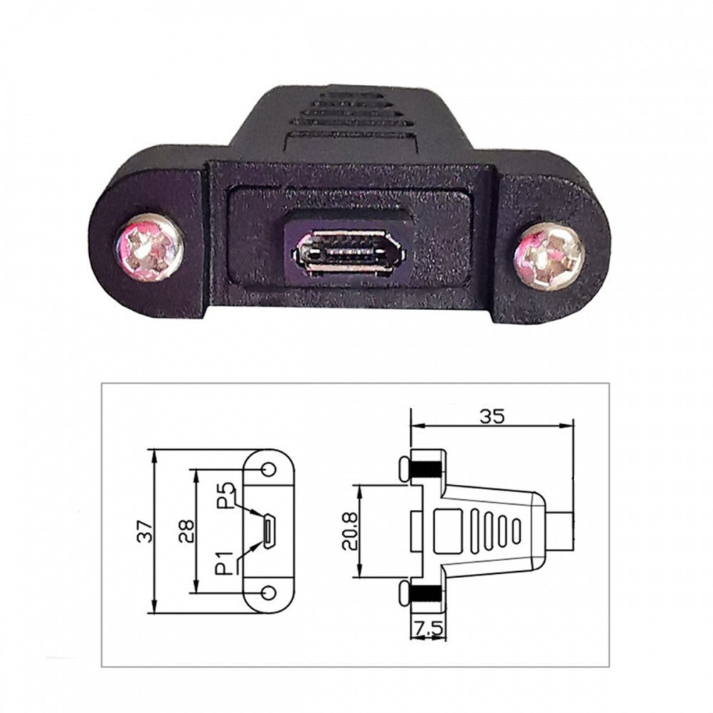 USB2.0 Micro 5Pin Female to Type-C USB-C Male Power Cable 480Mbps Data with Panel Mount Holes 50cm U2-097-TC