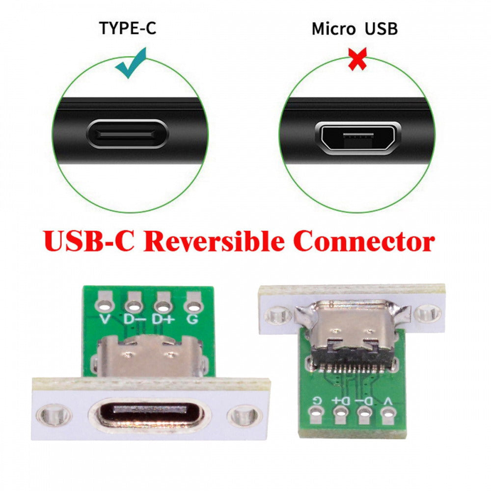 5pcs/set DIY OEM Type C Female Socket Connector Panel Mount Type with PC Board 24pin USB 2.0 Pinout CN-014-CF