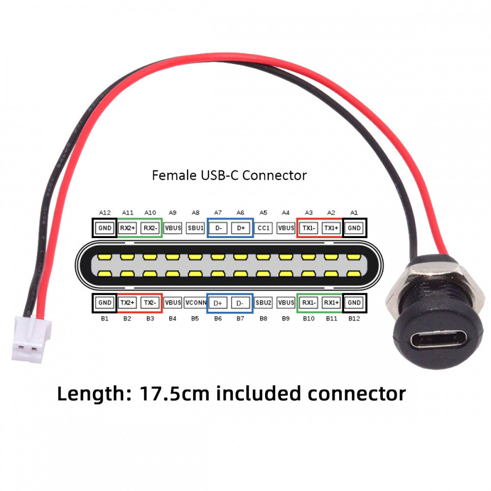 5pcs/set DIY OEM Type C Female Socket to 2Pin Header Cable Pitch=2.0mm Panel Mount Type DC 5V Power CN-015-2P