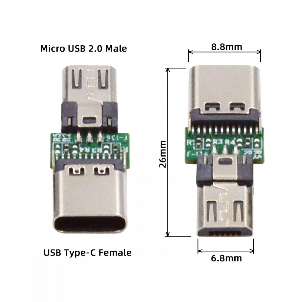 5pcs/lot Micro USB 2.0 5Pin Male Connector to USB Type-C Female Power Data PCBA Adapter for Tablet Phone Laptop CN-016-CF