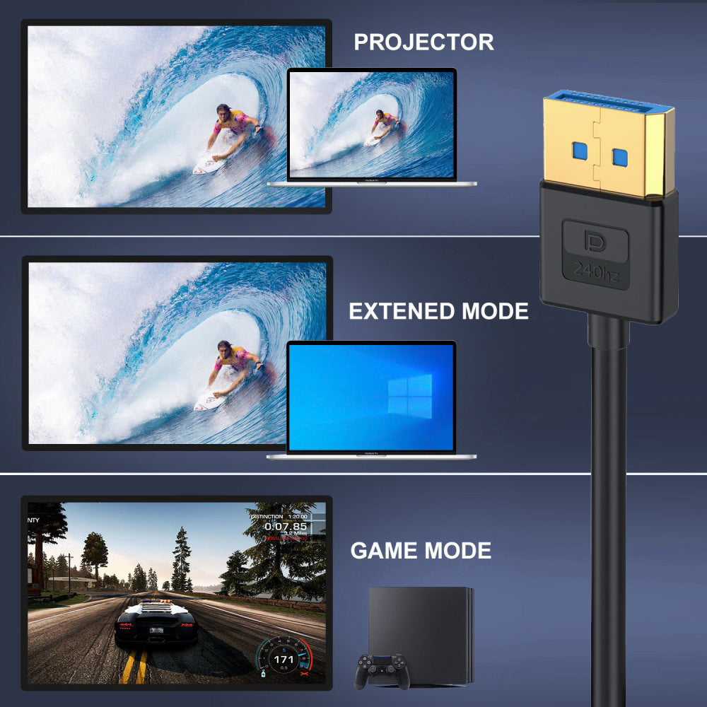 Ultrafine Left Angled DisplayPort 1.4 DP to DP Cable 8K 60hz Cable Ultra-HD UHD 4K 144hz 90 Degree for Desktop Laptop Monitor 100cm DP-011-LE