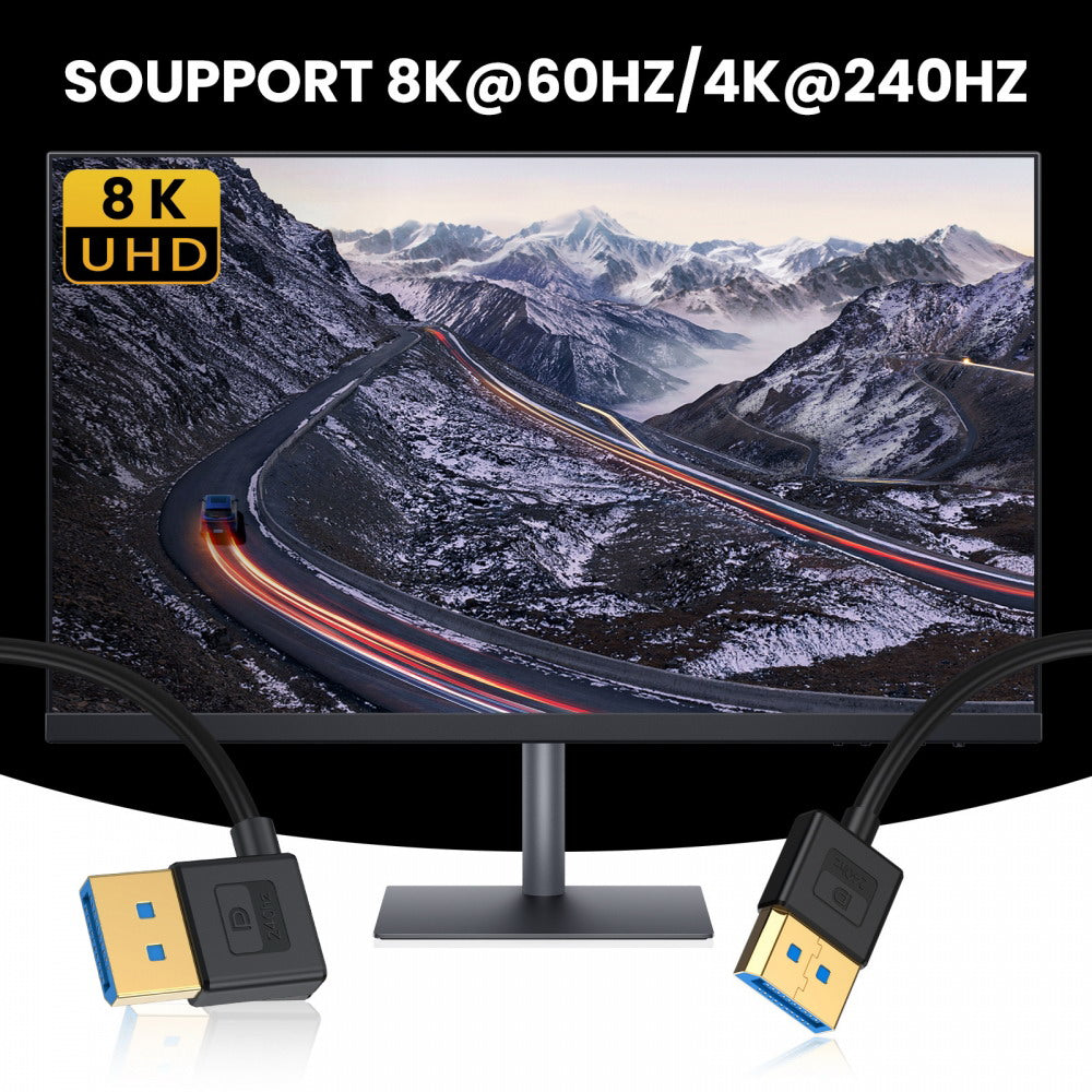 Ultrafine Right Angled DisplayPort 1.4 DP to DP Cable 8K 60hz Cable Ultra-HD UHD 4K 144hz 90 Degree for Desktop Laptop Monitor 100cm DP-011-RI