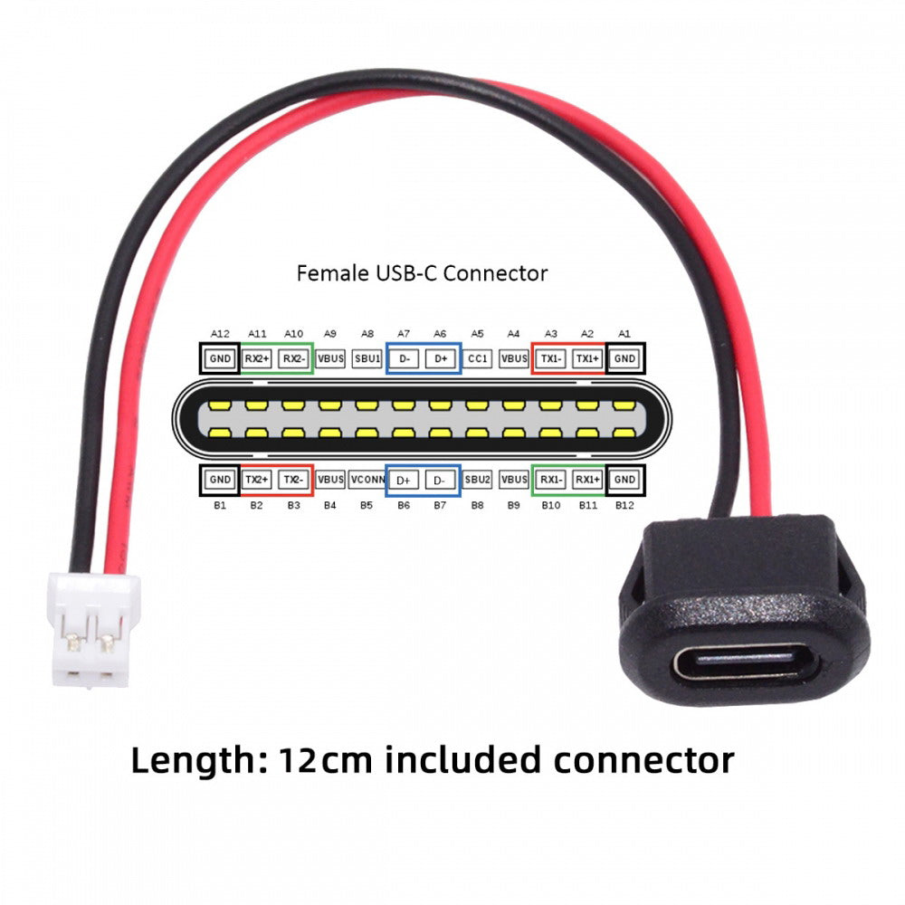 5pcs/set DIY OEM Type C Female Socket to 2Pin Header Cable Pitch=2.0mm Latch Mount Type DC 5V Power CN-025-2P