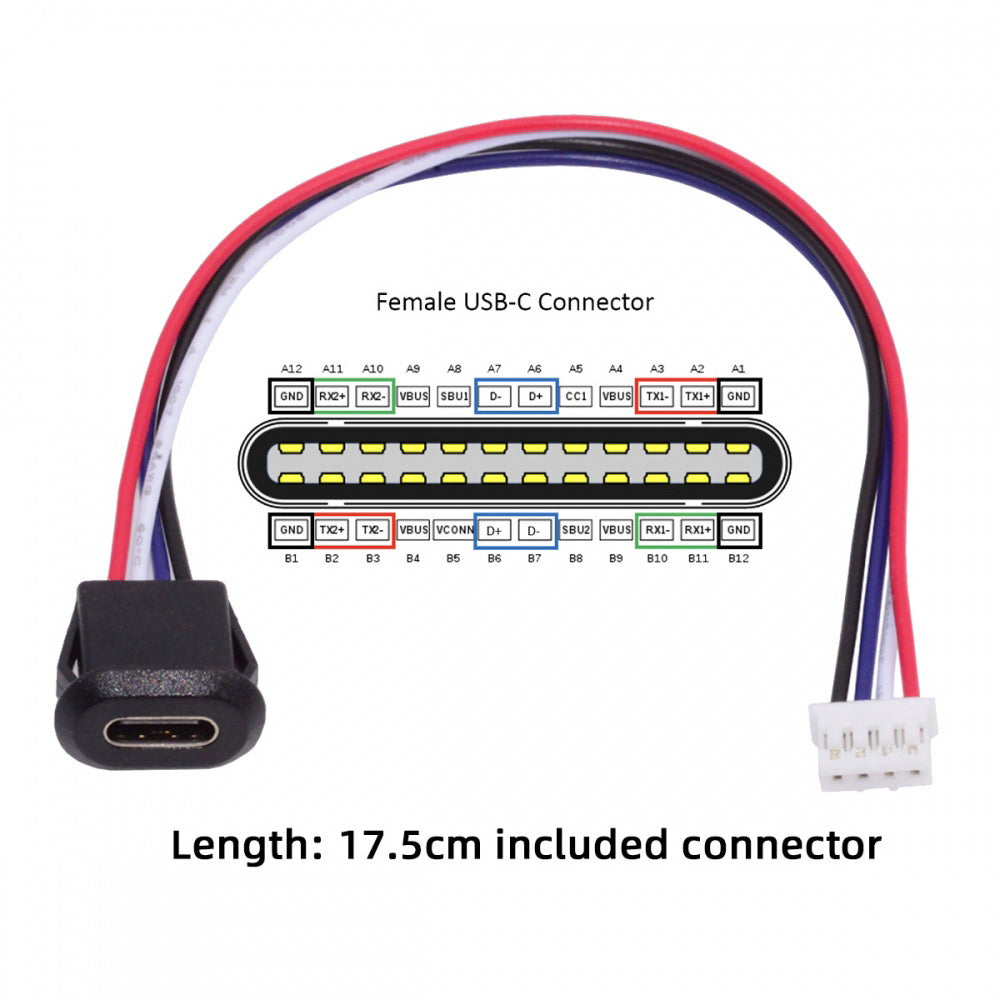 5pcs/set DIY OEM Type C Female Socket to 4Pin Header Cable Pitch=2.0mm Latch Mount Type DC 5V Power CN-025-4P