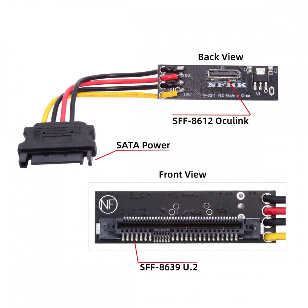SFF-8611 Oculink Female SFF-8612 to U.2 U.3 SFF-8639 NVME PCIe PCI-Express SSD Adapter for Mainboard SF-084-8612