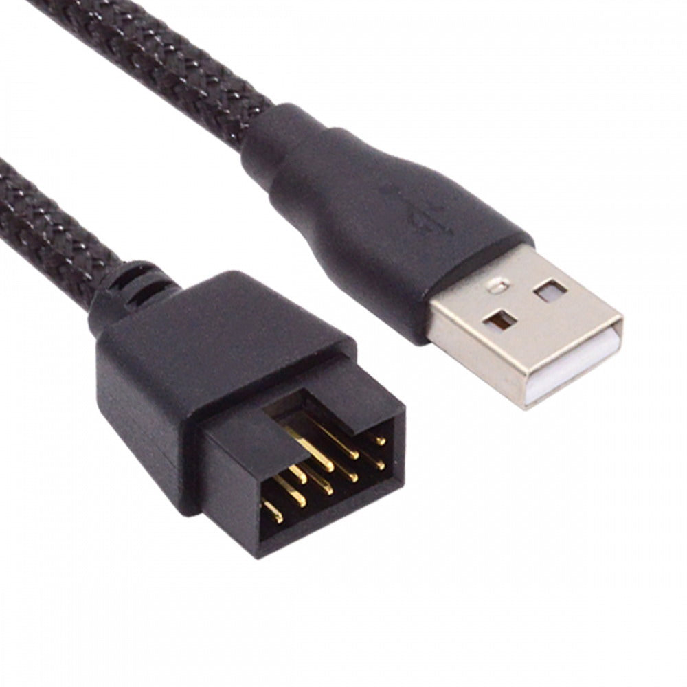 Single USB 2.0 Male Type-A to Motherboard 9Pin 10Pin Male Header Cable with Sleeve 20cm U2-076